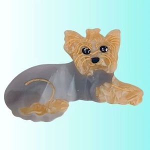 Grey and Tan Yorkie Dog Resin Hair Clip